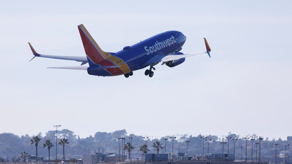 A Southwest airlines flight takes off from San Diego airport