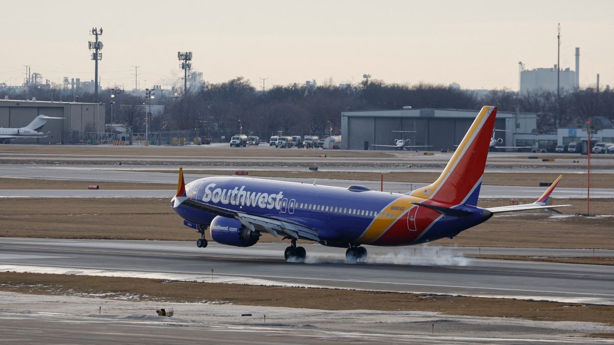 A Southwest Airlines passenger jet lands